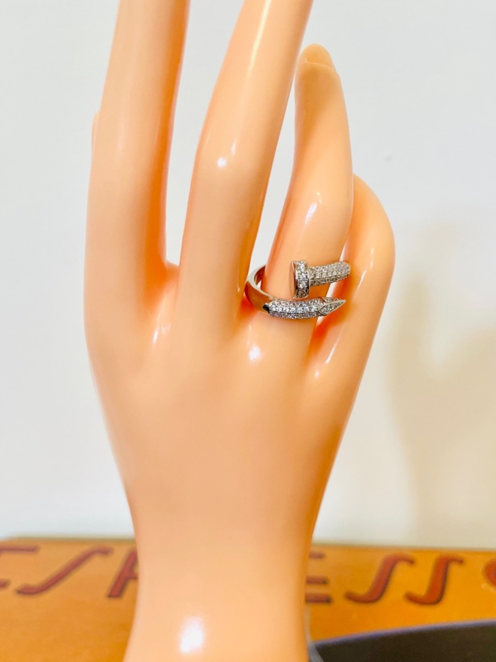 Iced Out White Gold Filled Adjustable Nail Wrap Ring Designer Inspired NWOT - Picture 6 of 10